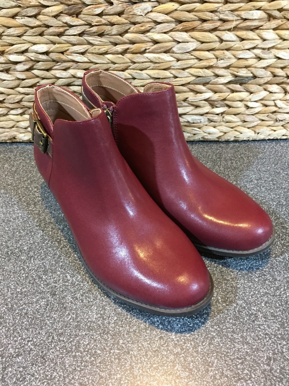 Vionic Burgundy Leather Heeled Ankle Boots